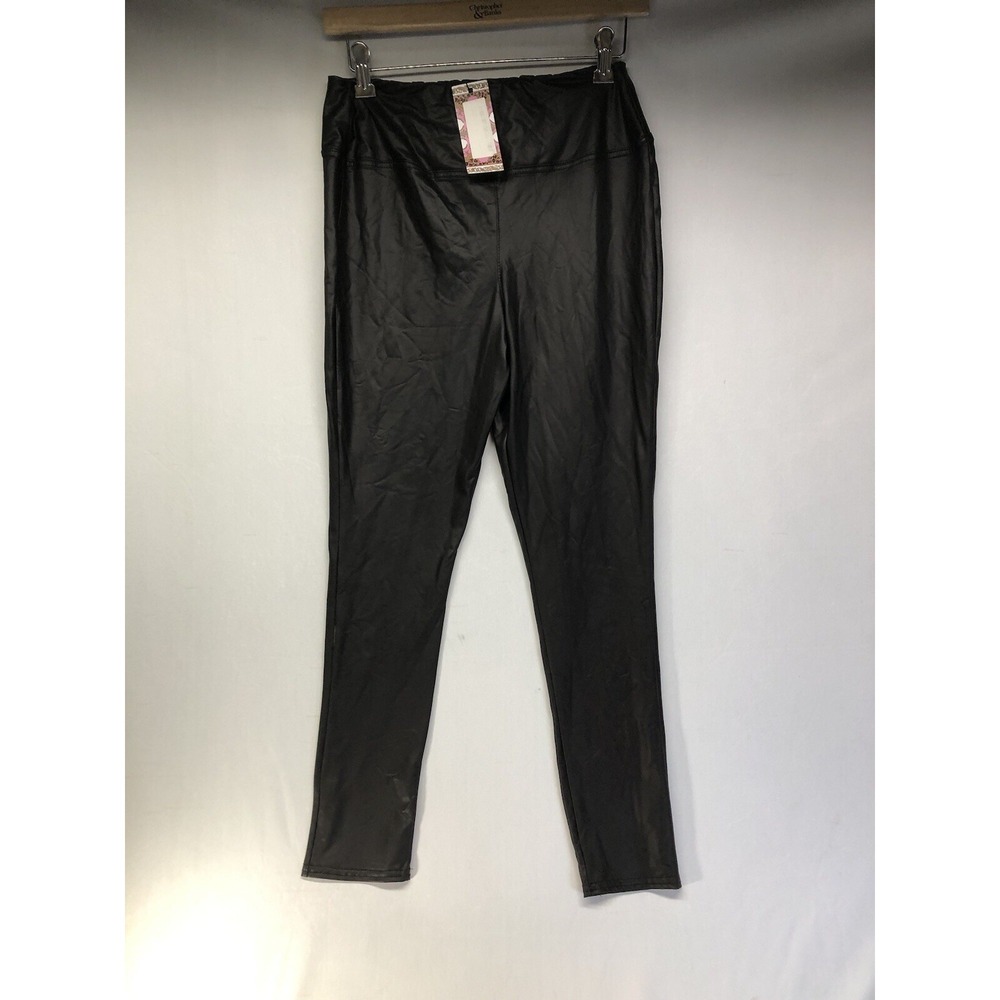 NWT boohoo Women's Black High Waist Wide Legs Faux Leather Lightweight Pants 8